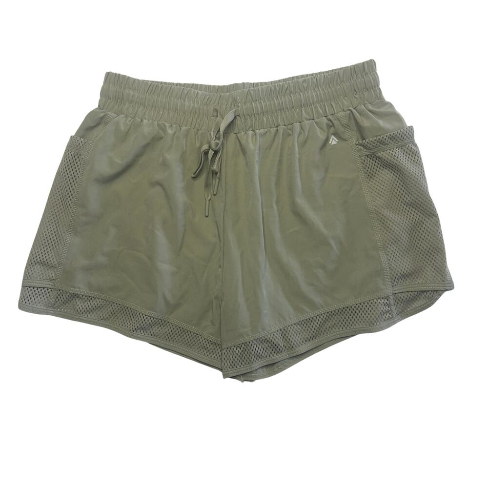 Cali Sport M Sage Green 2-in-1 Running Shorts Mesh Trim Pockets Activewear